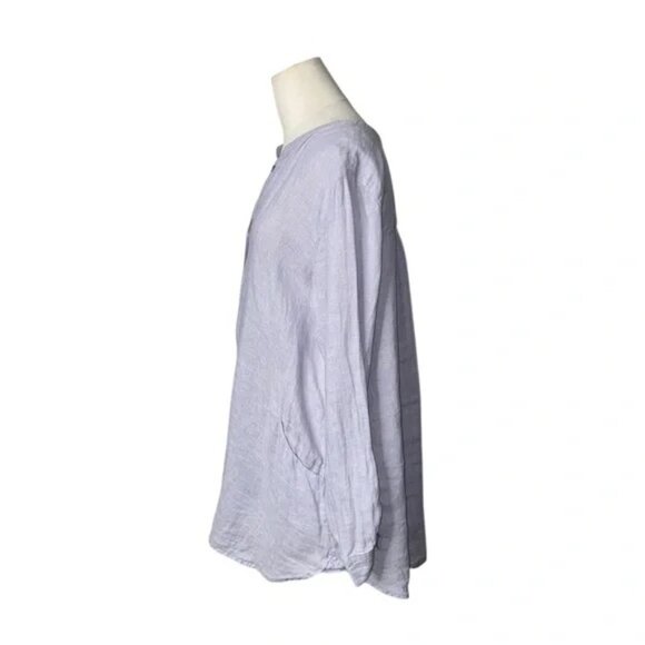 Sigrid Olsen 100% Linen Button Down Shirt – Light Blue Tunic Top, Relaxed Fit - Picture 6 of 7